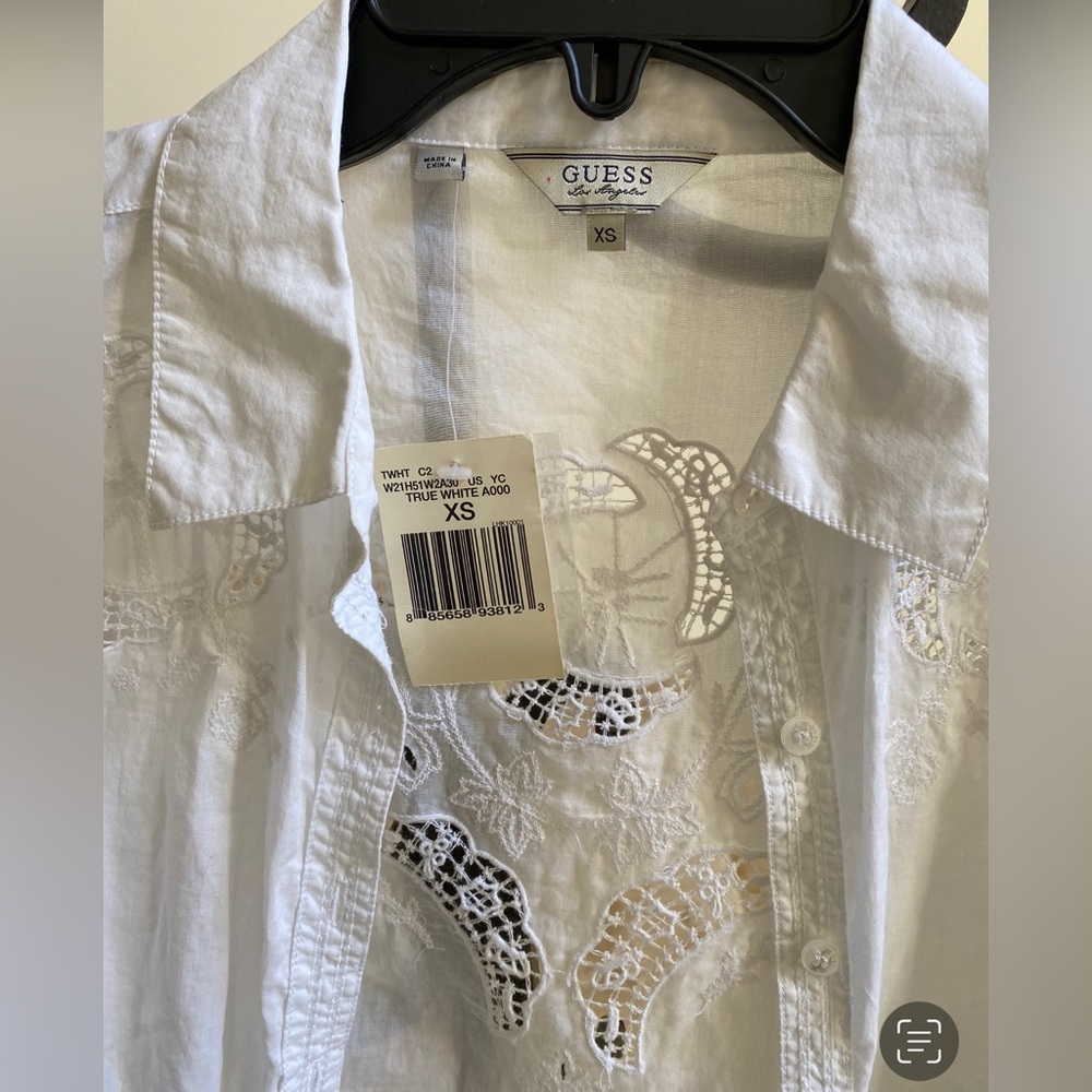 GUESS embroidered WHITE BLOUSE XS NWT $179